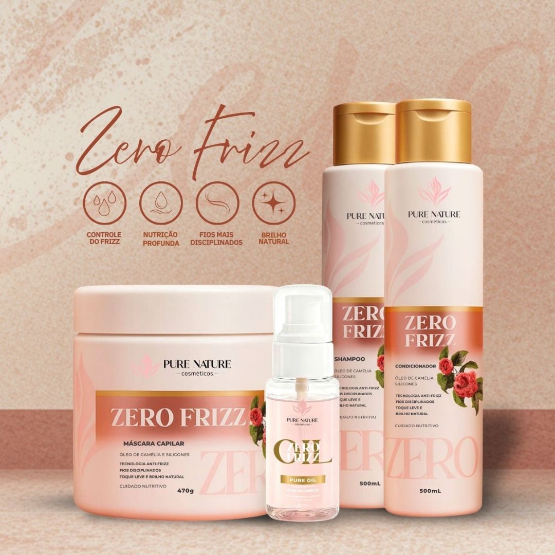 Kit Capilar Completo Zero Frizz Fios Alinhados e Brilho Espelhado Com Óleo de Camélia Pure Nature