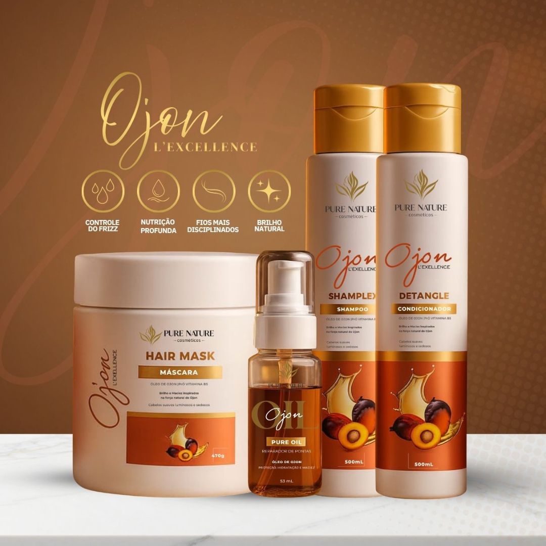 Kit Capilar Completo Com Oleo Ojon Pro e Vitamina B5 Pure Nature Cabelos Sedosos Hidratados e Com Brilho